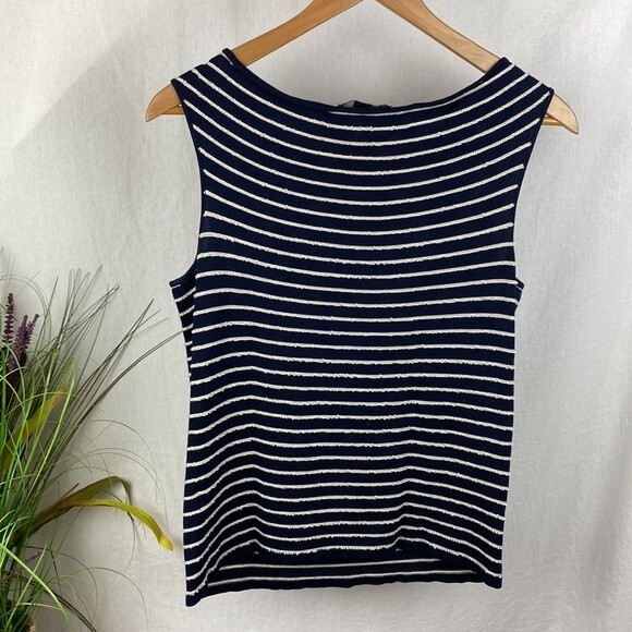 Laundry Silk Blend  Blue & White Striped Embellished Trim Sleeveless Tank Top L - Picture 4 of 7